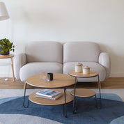 Eugénie coffee table 70cm, natural oak, matt slate grey metal
