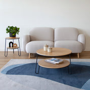 Anatole pedestal table, natural oak, matt slate grey metal
