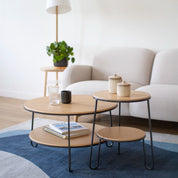 Anatole pedestal table, natural oak, matt slate grey metal