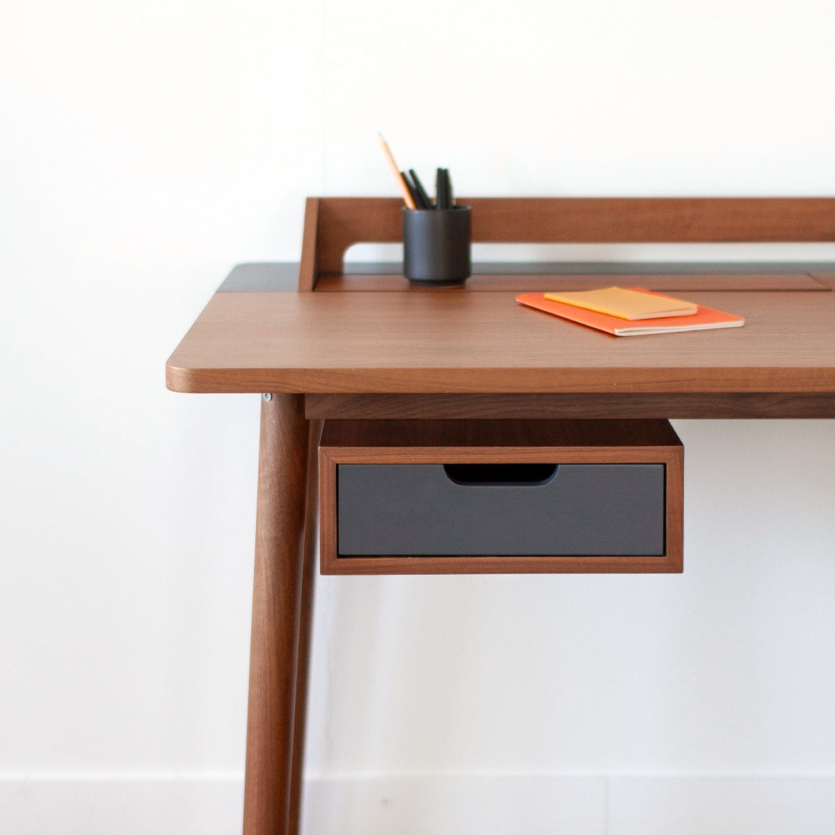 Honoré desk, walnut, slate gray lacquer