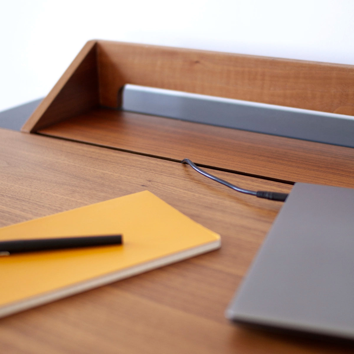 Honoré desk, walnut, slate gray lacquer