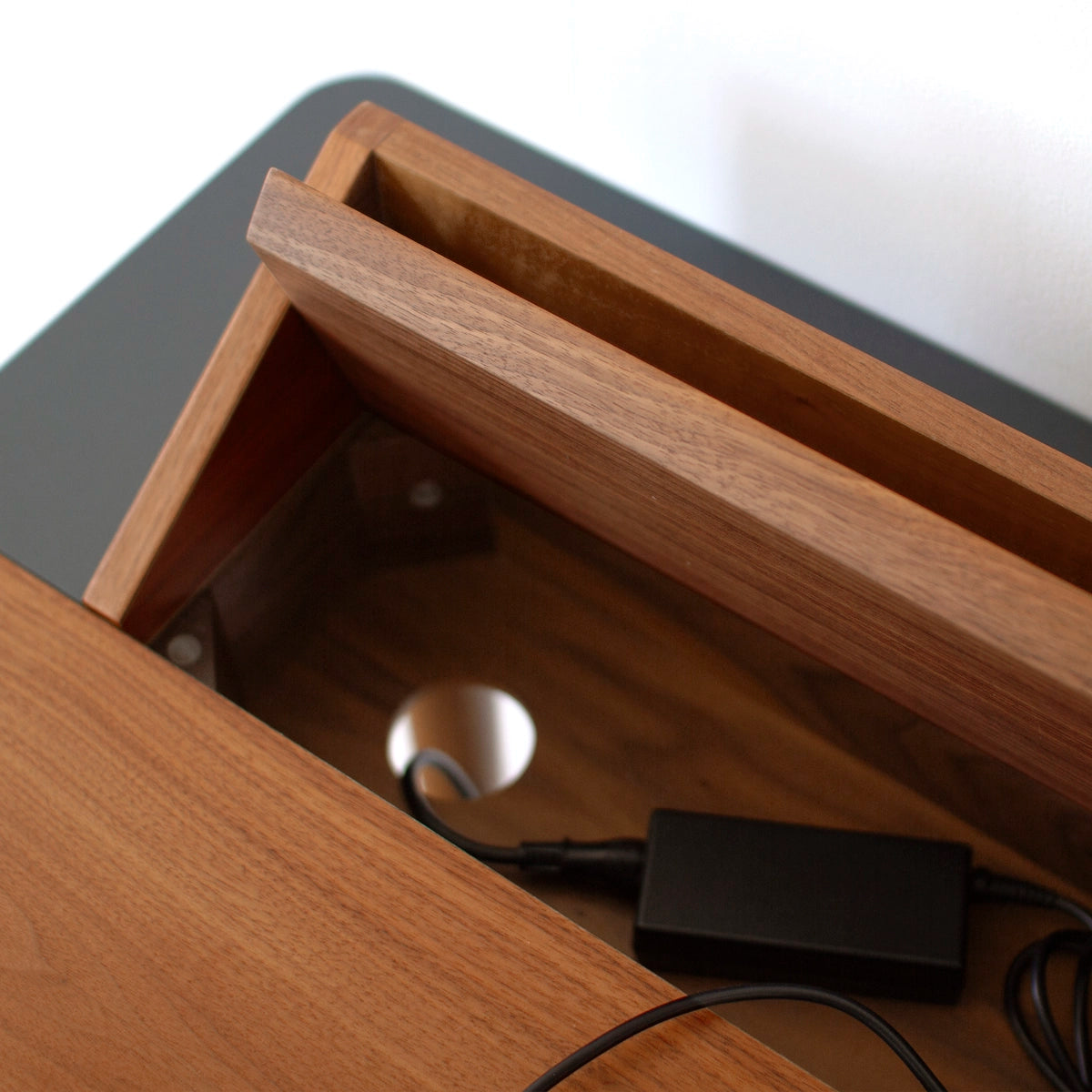 Honoré desk, walnut, slate gray lacquer