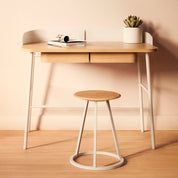 Victor desk, natural oak, iridescent white metal