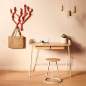 Victor desk, natural oak, iridescent white metal