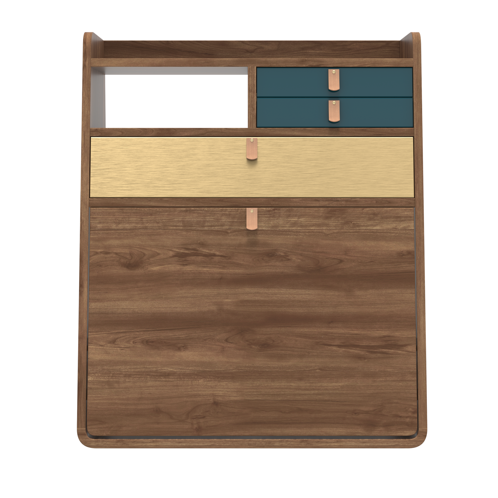 gaston secretaire mural 60 noyer bleu petrole laiton 2