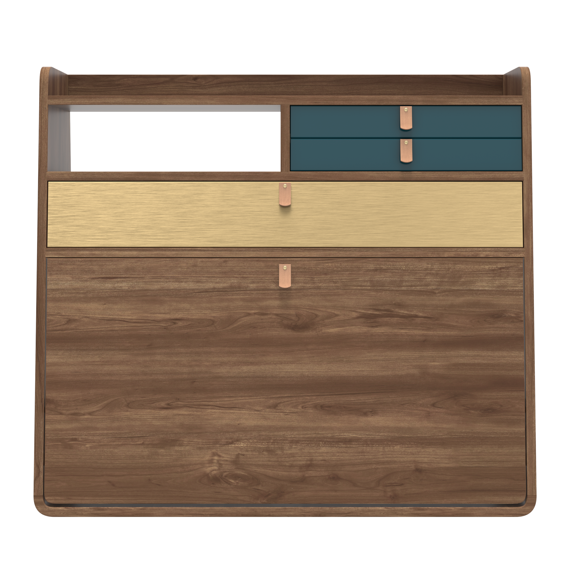 gaston secretaire mural 80 noyer bleu petrole laiton 2