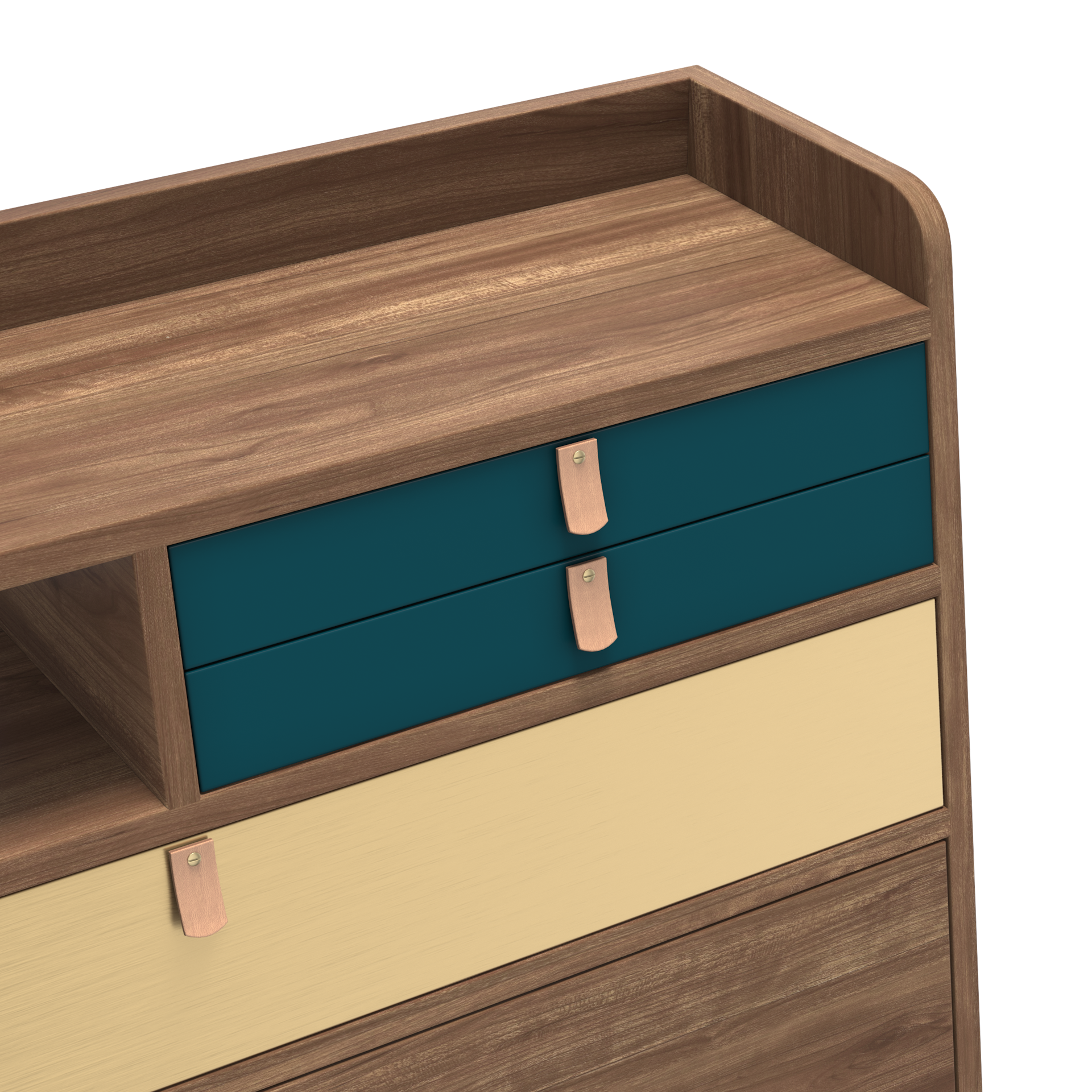 gaston secretaire mural 80 noyer bleu petrole laiton 3