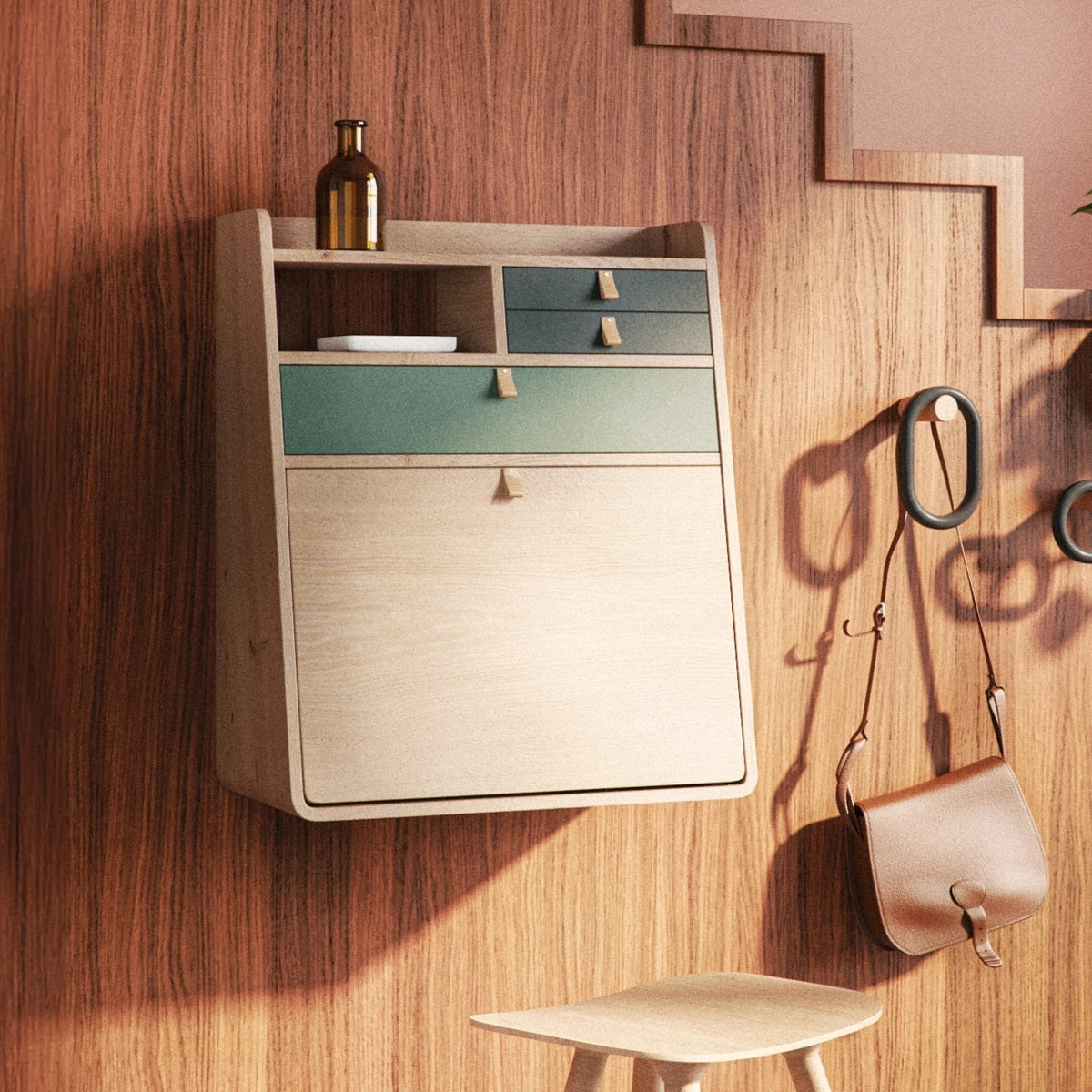 gaston secretaire mural 60 chene vert cendre sauge 6