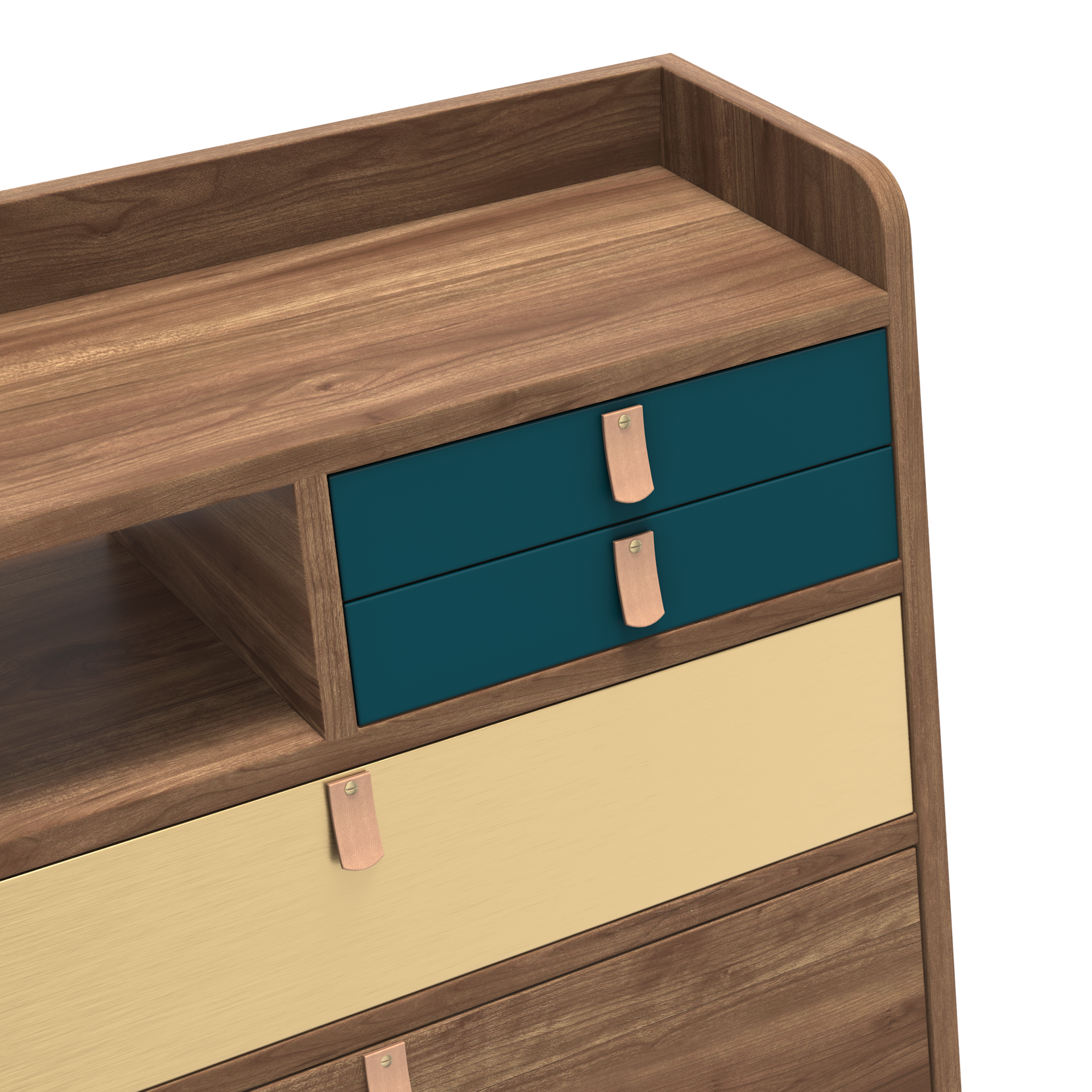 gaston secretaire mural 60 noyer bleu petrole laiton 3