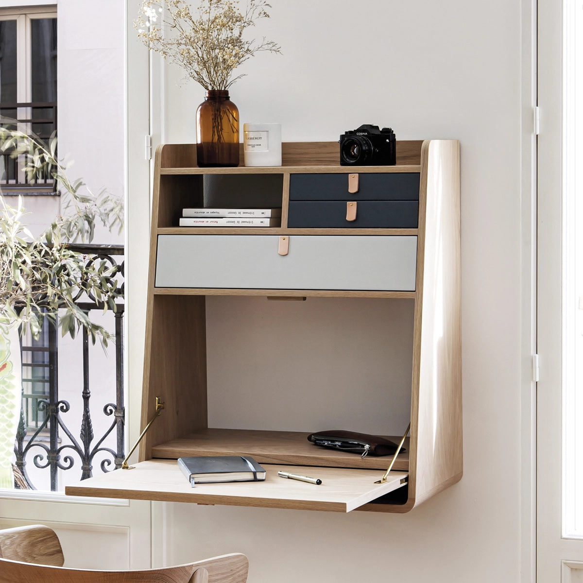 gaston secretaire mural 80 chene gris ardoise gris clair 6